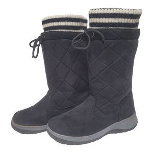 Ladies Winter Boots ITASCA Black Quilded Faux Suade Boots Faux Fur Linin…